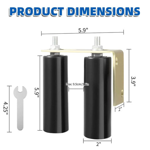 Six Inch Sliding Gate Roller With Adjustable L Bracket Heavy Duty Universal Gate Guide Kit product dimensions diagram