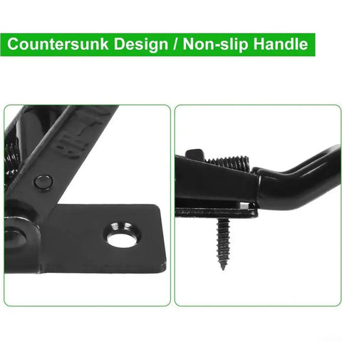 Adjustable Steel Toggle Clamp With 100 Kg Holding Strength For Cabinets Boxes Lockers Doors And Vehicles Heavy Duty Galvanized Iron Mounting Latch Easy Screw On Installation For Secure Closures black countersunk handle and screw mount close-up