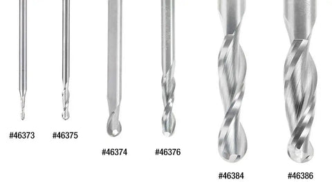 Variety of CNC end mill bits including Up Cut Ball Nose Beast Pro Grade CNC End Mill Bit Solid Carbide Three Quarter Inch Dia