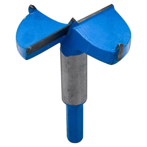 Forstner drill bit, 50 mm diameter, blue-coated cutter with metal shank for drilling wood and plywood.