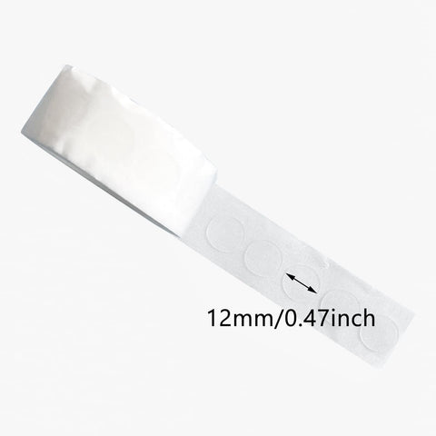 Roll of 200 Pack Balloon Glue Dots Removable Clear Double Sided Adhesive Dots For Balloons Craft Weddings And Parties Easy Peel 12mm Diameter Includes Two Rolls, showing size measurement as 12mm/0.47inch.