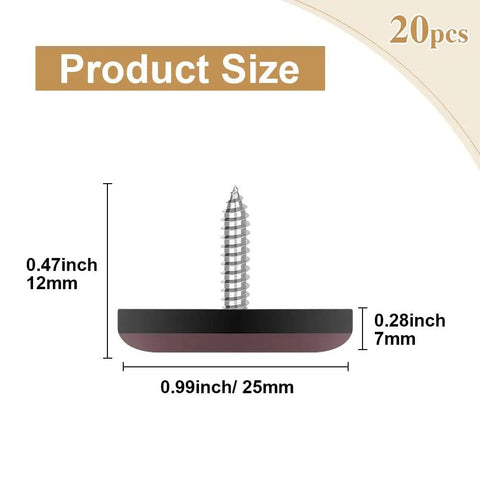 Side view of Furniture Sliders With Screws, 20 Pack Teflon Glides for various floors, showing dimensions and screw feature.