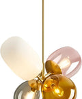Modern Colorful Glass Pendant Lights With Gold Globe Finish, Stained Glass Balloon Chandeliers For Kitchen Island And Kids Room