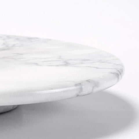 Close-up of 12 Inch Solid Marble Lazy Susan Turntable with smooth edge and natural stone finish for kitchen organization.