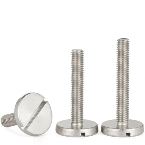 Heavy Duty 5 Pack M4 X 14mm Slotted Cheese Head Screws forged from top tier 304 stainless steel, showcasing three screws.