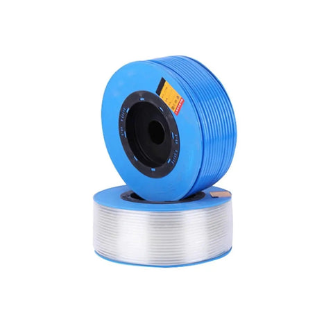Heavy Duty 80 Meter Blue Polyurethane Pneumatic Air Hose 14Mm X 10Mm Slick Flow Tubing For Compressors Shop Build And Garage Projects Built Rock Solid displayed on two rolls.
