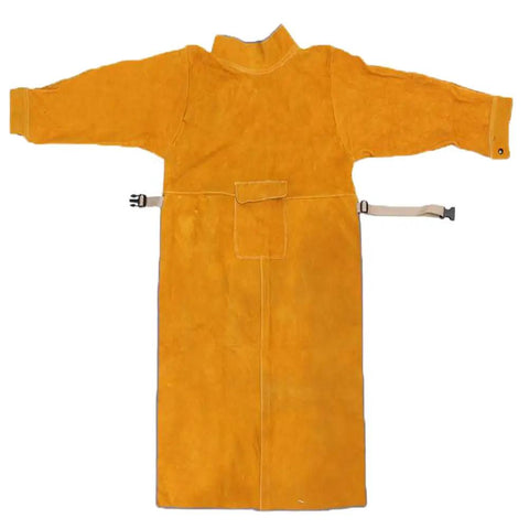 Leather Welding Apron With Sleeves Heavy Duty Welder Jacket Heat And Flame Resistant For Men Anti Flame Protection With High Collar And Rugged Cowhide Construction Workhorse Quality shown front view