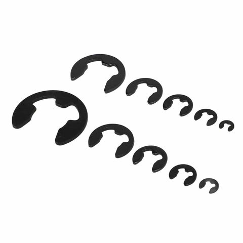 E Clip Assortment Kit With 580 Pieces Stainless Steel E Type Retaining Rings in varying sizes for secure fixing on grooved shafts.