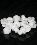 Top Shelf Polypropylene Plastic Slotted Cheese Head Machine Screws Metric M4 M5 M6 M8 M10 M12 Coarse Thread Workhorse Corrosion Proof Non Conductive Heavy Duty Pro Pack Of One Hundred For Garage Hustle, white screws, various sizes, slotted head.