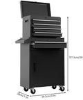 Rolling Tool Chest With Five Drawers Top Compartment And Two Section Base Cabinet Double Doors Heavy Duty Wheels Ultra Large Capacity Organizer For Garage Shop Workshop And Industrial Use, 101.5cm tall black steel