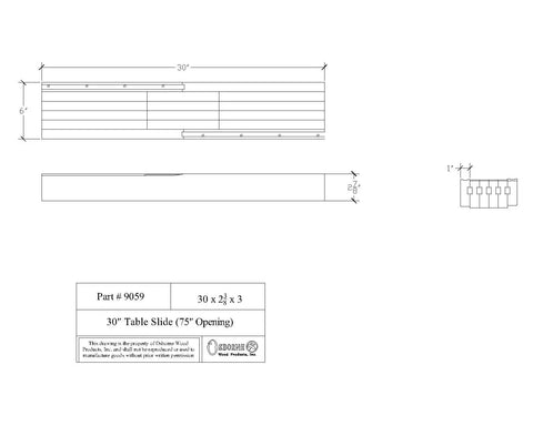 30" table slide for heavy duty extension, part #9059, premium soft maple table slide set for four leg dining tables.