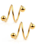 16G Stainless Steel Double Twist Ear Plugs Earring Spiral Helix Stud Lip Ring Body Piercing Jewelry 10mm 6 Pairs Ball Stud Set Gold Black Silver Rose Gold Rainbow Blue, gold spiral