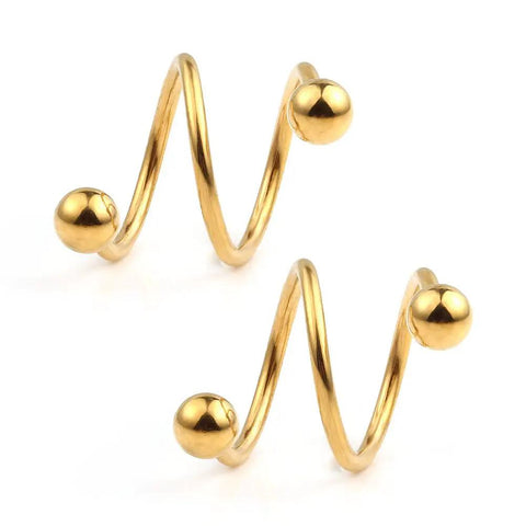 16G Stainless Steel Double Twist Ear Plugs Earring Spiral Helix Stud Lip Ring Body Piercing Jewelry 10mm 6 Pairs Ball Stud Set Gold Black Silver Rose Gold Rainbow Blue, gold spiral