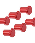 Six Piece Aluminum Alloy Bench Dogs For Woodworking Workbench With Low Profile Desktop Tenon Design shown in red material.