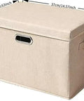 Heavy Duty Fabric Storage Bins With Snap On Lids Stackable Khaki Storage Boxes in rectangular shape with textured cover.
