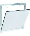 Smooth Removable Access Panel With Hidden Touch Latches And Airtight Dust Seal That Blends Flawlessly Into Standard Five Eighth Drywall For No Fuss Ceiling Wall Setup Featuring Solid Aluminum Build, 16x16 frame, open view.
