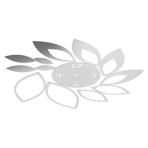 DIY Silver Mirror Leaf Wall Clock Sticker Kit With Modern Hollow Floral Design Self Adhesive Wall Decal For Living Room Bedroom Office Decor Silent Movement Easy Peel And Stick Elegant Home Accent, silver leaf clock