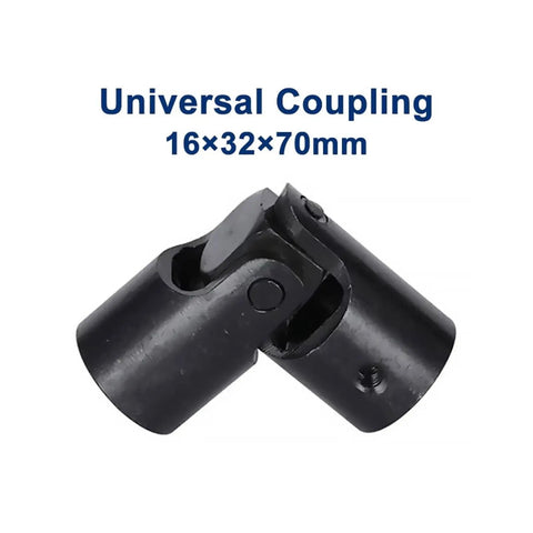 Heavy Duty Universal Joint Coupler Shaft Motor Connector DIY Steering Link 16X32X70MM For CNC Projects And Machinery Repairs With Hardened Steel Build. Close-up view showing the coupling design and dimensions.
