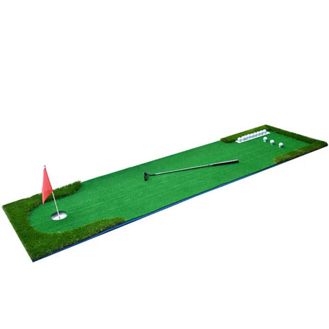 Indoor Golf Putt Practice Mat Set With Automatic Ball Returner Realistic 4cm Artificial Turf For Home Use Putter Pad Kit Includes Accessories 0.75 By 3m Great For Living Room Practice with flag, balls, and putter