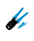 Pro Grade Network Tool Kit for Cat Five Cable Installation and Maintenance with blue crimping tool and cable stripper