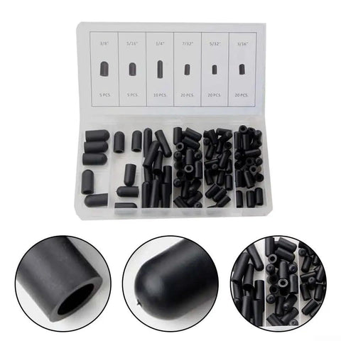 Super Cool 80-Piece Rubber Vacuum Line Cap Assortment With Six Sizes Of Hose Ends For Carburetor Manifold Automotive And High Temp Sealing Blocks For Tough Engine Bay Jobs, labeled kit