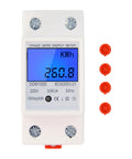 Front view of No Fuss Single Phase Energy Meter 5 To 80A DDM15SC with LCD Display and 2P LED DIN Rail Wattmeter