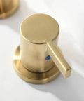 Close-up of brushed gold handle from Two Handles 8 Inch Widespread Bathroom Faucet In Brushed Gold Finish With Valve And Metal Pop Up Drain Three Hole Mount Eight Inch Center Spread Sleek Modern Diy Bathroom Upgrade