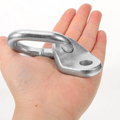 Two Piece Heavy Duty Stainless Steel Engine Lifting Rings With 5500 Pound Capacity Hoist Brackets for automotive repairs shown in hand