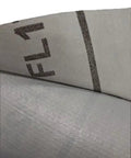 Close-up of Built Tough 95 Gsm Woven Polypropylene Synthetic Roof Underlayment, gray sheet material for roofing.