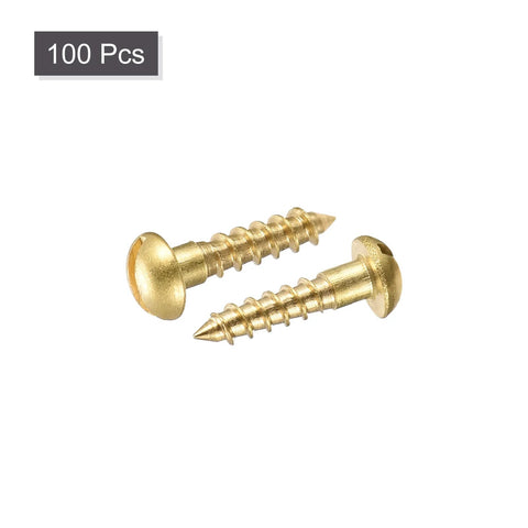 Brass Wood Screws M3 X 12mm Slotted Round Head Self Tapping Fasteners, 100 Pcs, shown in front view on white background.