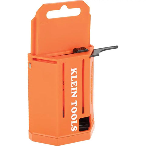 Utility Knife Blade Dispenser With Fifty Triple Ground Replacement Blades in orange case