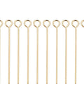 18K Real Gold Plated Eye Pins 21 Gauge 30mm Long, 100 Pack For DIY Jewelry Making, Beading Findings, Durable Craft Supply, Smooth Shine, Tarnish Resistant, Perfect For Earrings And Pendants. Gold-plated 30mm eye pins laid flat