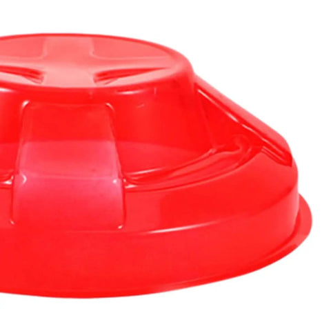 Tough Plastic Smoke Alarm Covers Four Pack Waterproof Dust Protector Shield Keep Kitchen Detectors Spotless Hassle Free Easy Snap On Grease Guard For Busy Kitchens, close-up view of red plastic cover.