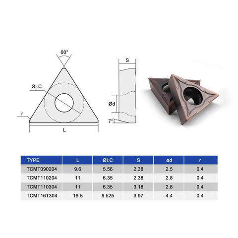 Pro Grade Carbide Turning Inserts For Lathe TCMT16T304 60 Degree Diamond, technical drawing and product chart
