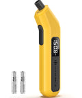 Amazon yellow digital tire pressure gauge with LED backlit display; AAA batteries shown