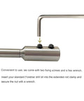 Ten Inch Alloy Steel Forstner Bit Extension Rod For 3/8 Inch Drills with fixing screws and hex wrench for secure bit mounting.