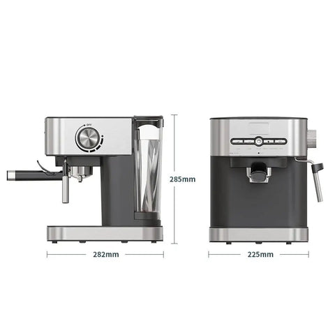 Top Shelf Electric Coffee And Milk Frother Makes Velvety Cappuccinos No Sweat Removable Clear Tank side and front view dimensions