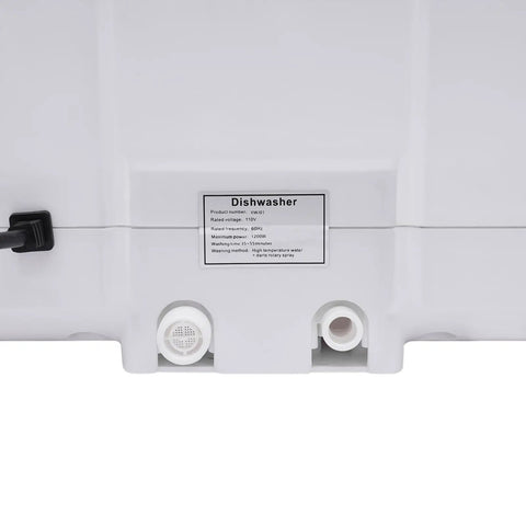 Detailed view of the back panel of the Pretty Sweet Compact Countertop Dishwasher Featuring 1200W Power Plus Twelve 360 Degree Spin Jets.