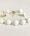 Hella Sturdy White Upholstery Tacks And Decorative Thumbtacks for Sofa Headboards, 11mm round heads, and 17mm points.