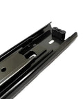 Close-up view of Heavy Duty 3 Stage Soft Close Drawer Slides for Rock Solid Cabinet Builds with black steel finish.