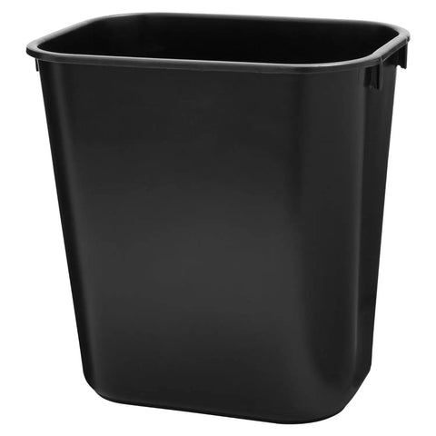 Deskside Plastic Wastebasket Rectangular 3.5 Gallon Black Trash Can Fits Under Desk Easy To Clean Durable All Plastic Bin Rib Strength Rim Nesting Design