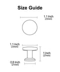 10 Pack Polished Chrome Cabinet Knobs 1.1 Inch Round Hardware size guide with measurements in inches and millimeters
