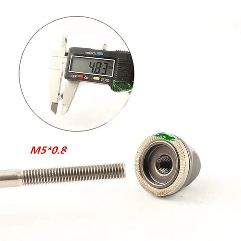 Two Pack Aluminum Bike Wheel Hub Nuts Quick Release Replacement M5 Axle Tightening Thumb Knobs detail view with measurement
