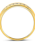 Timeless 14Kt Yellow Gold Men Wedding Ring Featuring Machine Set Round Diamonds In A Channel Setting Quarter Cttw solid dapper bridal band, polished finish.