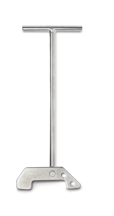 Universal Garbage Disposal Unjamming Wrench For Quick Jam Release Fits Waste King And Moen Disposals, metal tool with T-handle design.