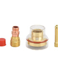 Glass Nozzle For Argon Welding Torch 1.6mm TIG Kit With Brass Collet Set, Pro Grade TIG Torch Accessories, shown with components.