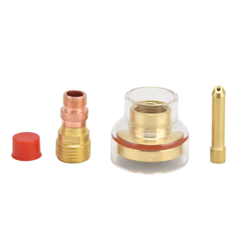 Glass Nozzle For Argon Welding Torch 1.6mm TIG Kit With Brass Collet Set, Pro Grade TIG Torch Accessories, shown with components.