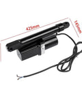 Heavy Duty 12V DC Linear Actuator Eight Inch Stroke 1760 Lbs Force showing dimensions and black metal design for reliable lifting.