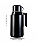 Portable Stainless Steel 12V 24V Car Kettle With Heat Preservation Dual Wattage Settings For Keeping Your Brew Piping Hot On Backroads side view showing dimensions, sleek black design, 25cm height.