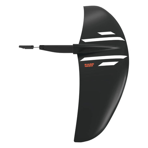 One-Lock Wake Foil Quick Start Package With Ease 1250 Front Wing in black with side view. Features white stripes and branded text.